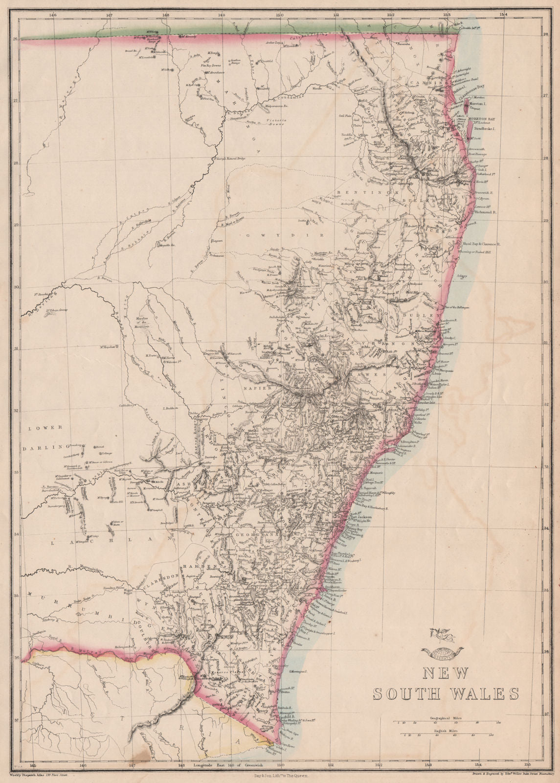 'New South Wales'  & Gold Coast/Brisbane. State map. Australia. WELLER 1862